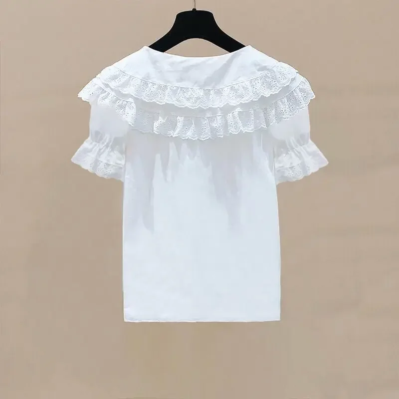 Spring Autumn Baby Toddler Teen Girls Sleeve School Girl Shirt Kids Pullover Tops Camisas Ruffles Lace Blouse White Long Sleeve