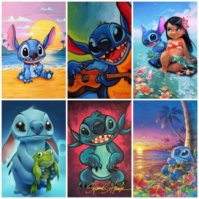 Pintura a óleo por número disney cartoon lilo stitch diy pintados à mão  pintura em tela por número casa decoração presentes - AliExpress