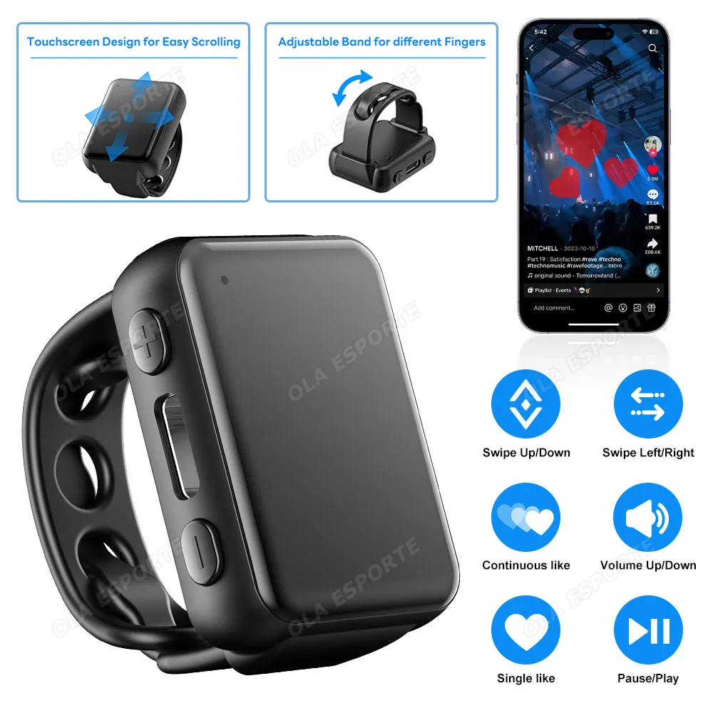 Çok İşlevli Yüzük Uzaktan Kumanda Akıllı Yüzük Video Kamera kontrolü, Belge uzaktan kumandası, Android IOS için Erkek Kadın Akıllı Yüzük