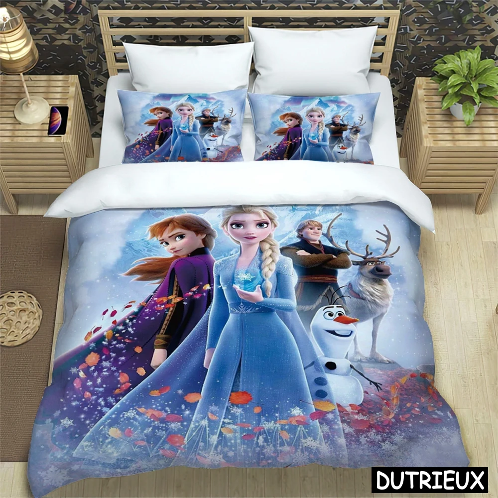 

Disney Cartoon Frozen Elsa Print Three Piece Bedding Set Cover Set With Pillowcase Children Or Adults King Queen Full Twin Size