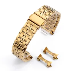 Premium Curved End Stainless Steel Watch Strap with Folding Buckle - 22mm (Gold)