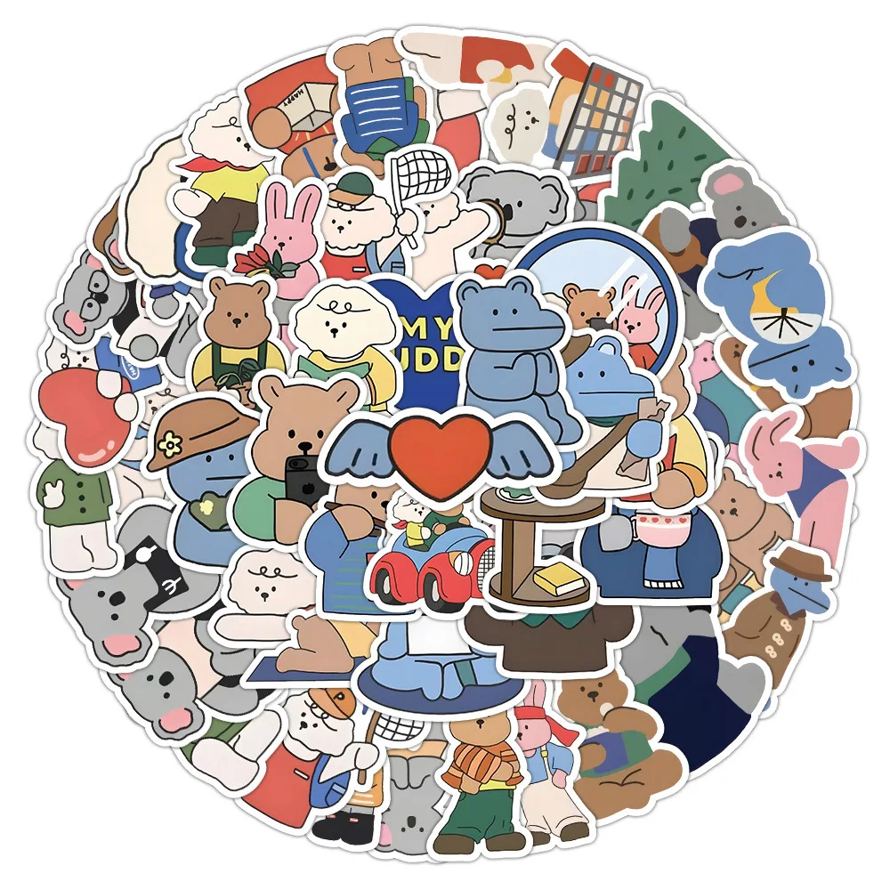 

10/62pc Cartoon Korean Daily Life Bear Graffiti Sticker Decoration Motorcycle Notebook Waterproof Kawaii Decals Sticker Kids Toy