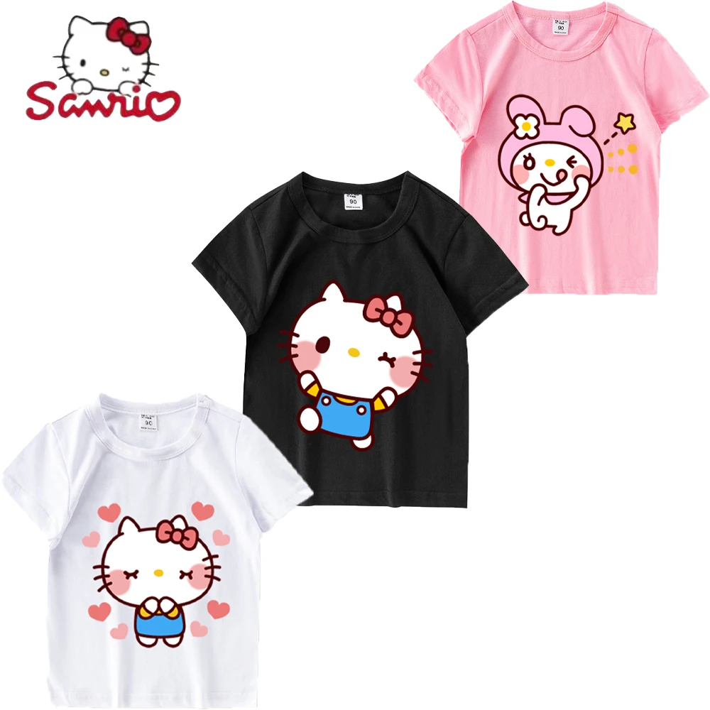 

Sanrio Kawaii Hello Kitty My Melody Short Sleeves Children's Cotton Children's Tops Baby Clothes Girl Cartoon Print Tee