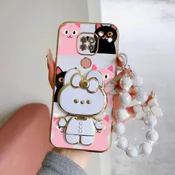 Elegant Pink Heart Shape Phone Case Set with Lanyard and Rabbit Stand - Motorola Moto G9 Play (WHITE)