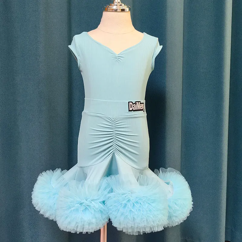 Girls Professional Latin Dance Dress Blue Black Fur Latin Clothes Ballroom  Competition Clothes Kids Chacha Salsa Party Dresses - AliExpress 200000532