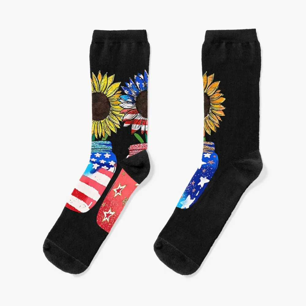 

Sunflower American Flag USA Flag 4th of July Patriotic Premium Socks Socks Designer Brand Sports And Leisure