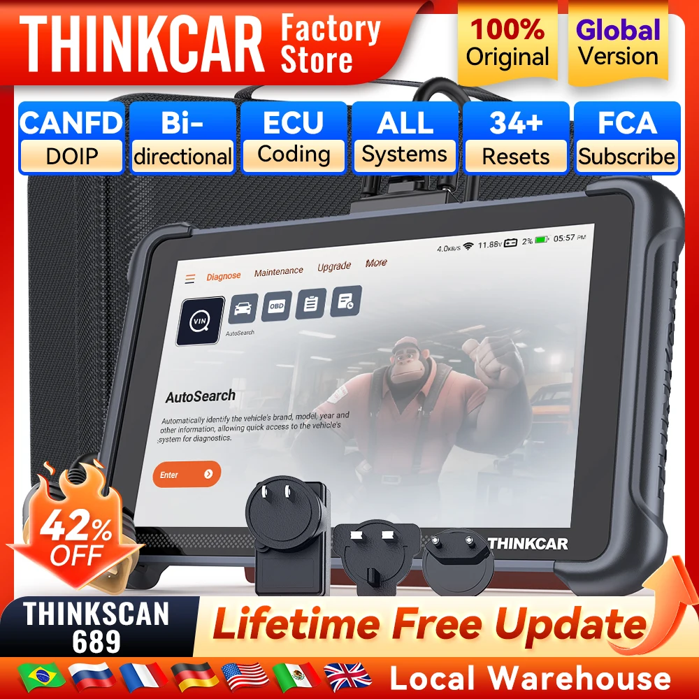 THINKCAR THINKSCAN 689 outils de Diagnostic de voiture professionnels CANFD DOIP codage ECU bidirectionnel 34 réinitialiser le système complet Scanner Obd2