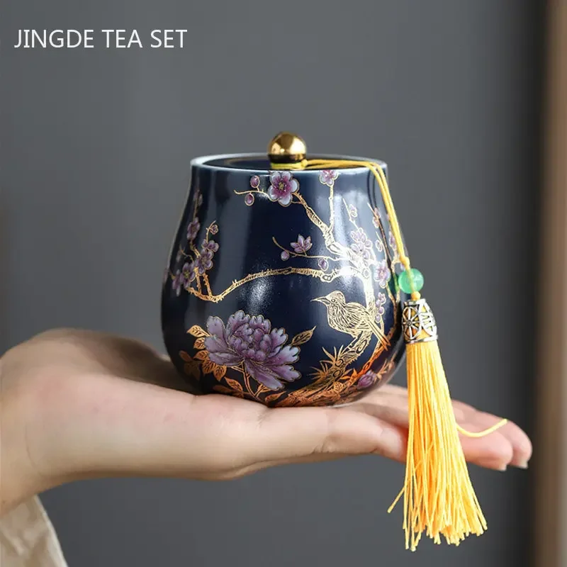 Enamel Color Ceramic Tea Jar Chinese Tea Container Portable Coffee Moisture-proof Tank Kitchen Storage Can Teaware Accessories