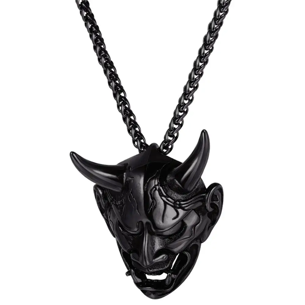 U7 Horn Evil Devil Demon Necklace for Man 3mm Link Chain