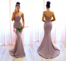 

2018 Dusty Pink Spaghetti Straps Lace Applique Beaded Floor Length Mermaid Party prom Gown vestido de festa Bridesmaid Dresses
