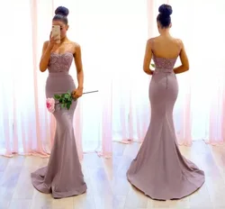 2018 Dusty Pink Spaghetti Straps Lace Applique Beaded Floor Length Mermaid Party prom Gown vestido de festa Bridesmaid Dresses