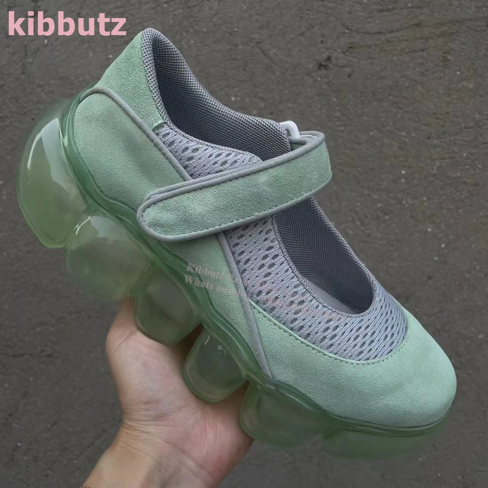 Bubble Sole Mary Jane Sneakers Round Toe Height Increasing Mixed Color Hook & Loop Slip-On Fashion Elegant Novelty Women Shoes 6
