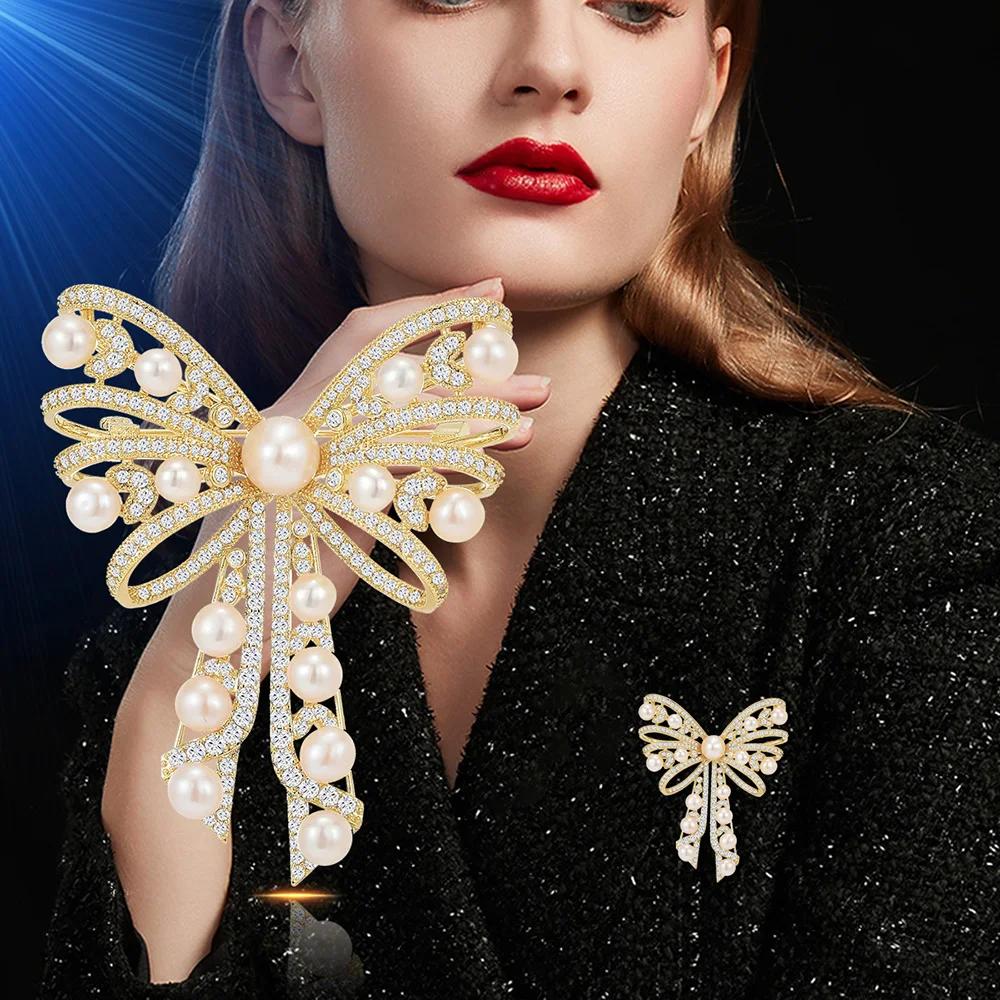 

Fashionable, Luxurious Elegant Bow Brooch, High-end Suit Coat, Crystal Corsage Pin, Anti-leak, Hollow Design Pin, Women's Party