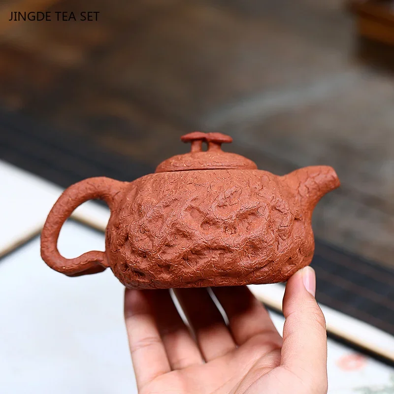 1PCS 200ML Yixing raw ore red clay hand carved modern creative irregular shaped purple clay tea pot zisha tea set