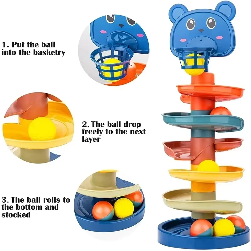Baby Toy Montessori Rolling Ball Tower Montessori Educational Games For Babies Stacking Track Baby Education Toys Toddler Toys
