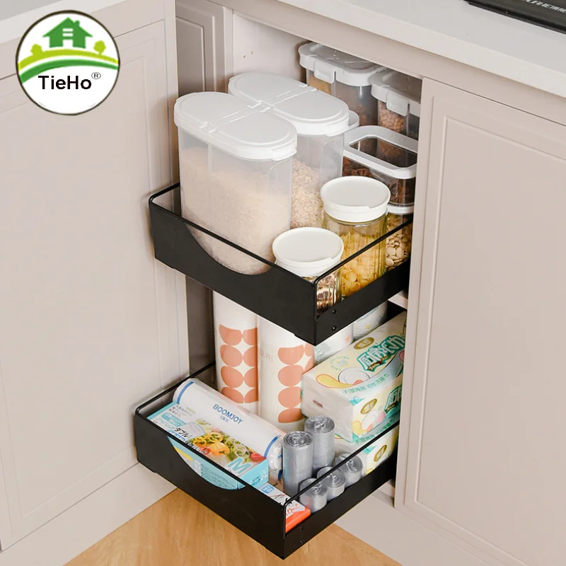 Pull Out Cabinet Drawer Organizer Storage Basket for Closet Fixed With  Adhesive Film Metal Slide Out Pantry Shelves for Kitchen - AliExpress