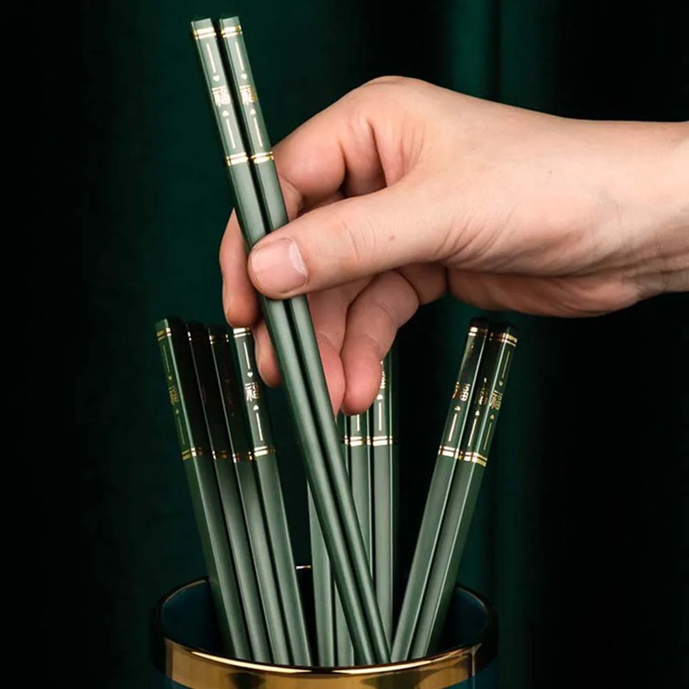 1/5/10 Pair Japanese Chopsticks Alloy Non-Slip Sushi Chopsticks Set Chinese Gift 