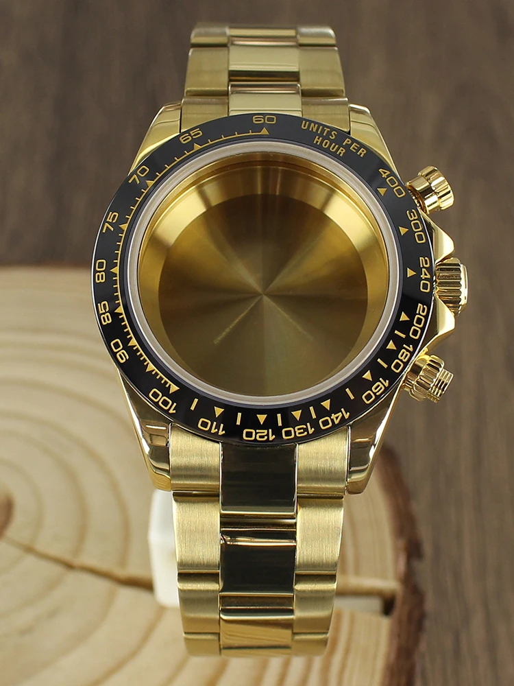 39mm VK63 Uhrengehäuse Armband Gold Uhrenzubehör Edelstahl Saphirglas Wasserdicht Für VK63A Quarzwerk Für Daytona – Detail 10