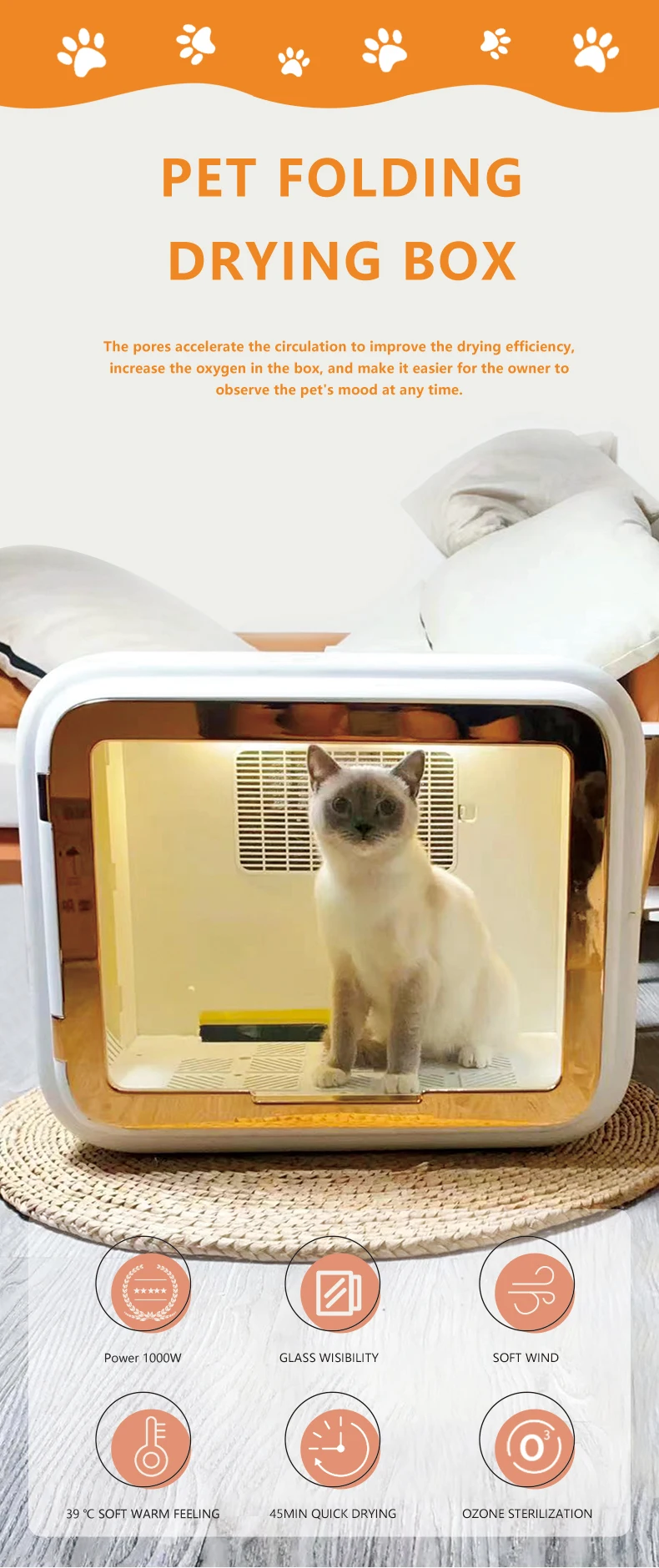 Portable Folding Pet Drying Box, Adjustable Temperature, Professional Dryer for Cats, Dogs, Small Animals