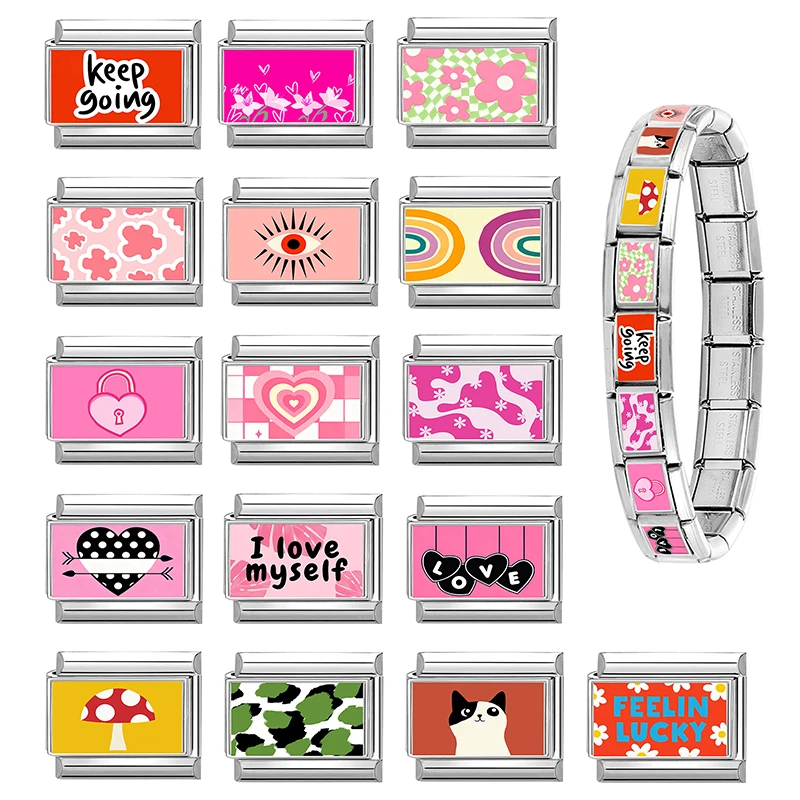 Pink Stainless Steel Charm Link Bracelet Women DIY Making