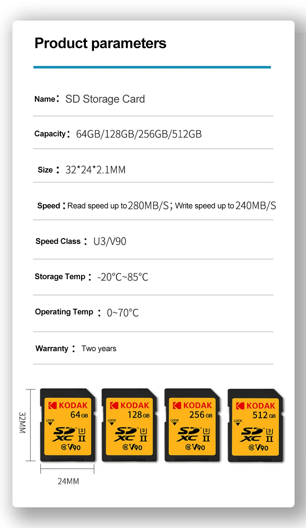 KODAK-Carte SD U3 V90 8K Haute Vitesse 280 MBumental Microsd Cartes SD SDHC  SDXC UHS-II V30 4K Extreme Flash Carte Mémoire pour Appareil Photo  Ordinateur Portable