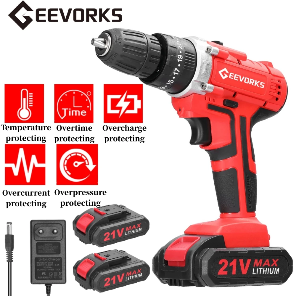 Geevorks 21v Brushless Electric Screwdriver 25+3 Torque Cordless