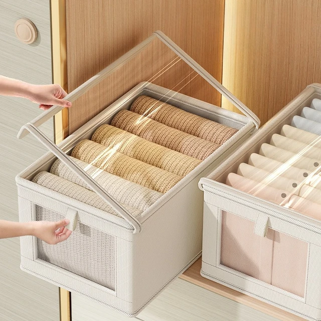 Caja de Almacenamiento de Tela Oxford con Tapa Transparente, Contenedor Plegable Grande para Ropa, Organizador de Armario