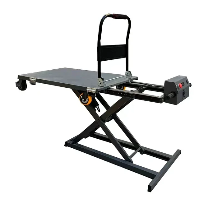 Portable electric powered self loading hand carts and trolleys flat lifting table hydraulic electric