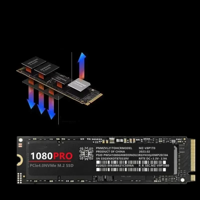 데스크탑 PS5 게이밍 PC용 오리지널 내장 하드 드라이브, 솔리드 스테이트 하드 디스크, NVME 2.0 Pcie 4TB NGFF M.2 SSD 게임, 1080PRO