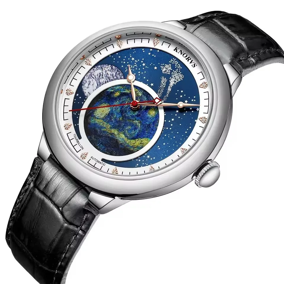Original Brand Men'S Watches Waterproof Luminous Fully Automatic Mechanical Dress Watch Starry Disk Light Luxury Uhr Leather