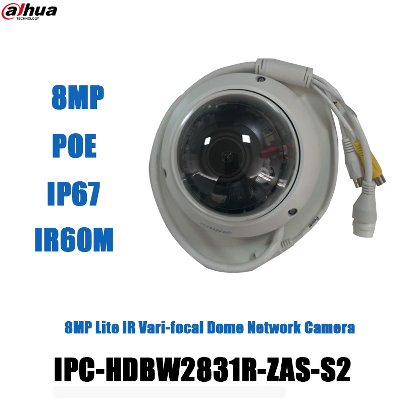 

Dahua 8MP 4K IPtv IPC-HDBW2831R-ZAS-S2 POE SD H.265+ Card Slot IR40m Alarm Starlight Lite IR Vari-focal Dome Network Camera