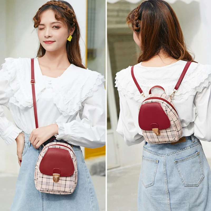 Checkered Shoulder Crossbody Bag crossbody bag women handbags for Women Korean Version Mini Backpack Fashionable Buckle