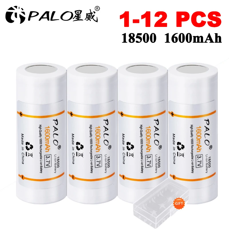 

PALO 1-12PCS 18500 Rechargeable Battery 1600mAh 3.7V Li-ion Battery Lithium 18500 Recarregavel Battery for LED Flashlight