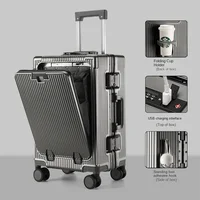 New Suitcase Front Opening Laptop Bag Aluminum Frame Luggage with USB Port Password Trolley Case Travel Suitcases 20-28 inch 1