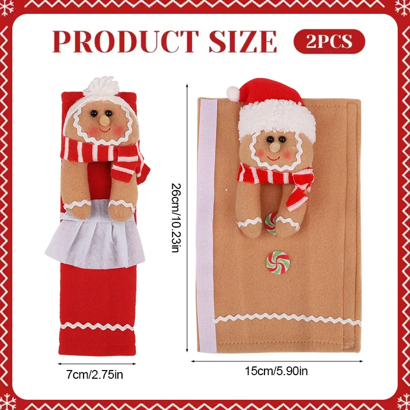 2pcs/set Christmas Refrigerator Door Handle Covers Gingerbread Man Home Kitchen Decoration New Year Holiday Supplies Xmas Gifts