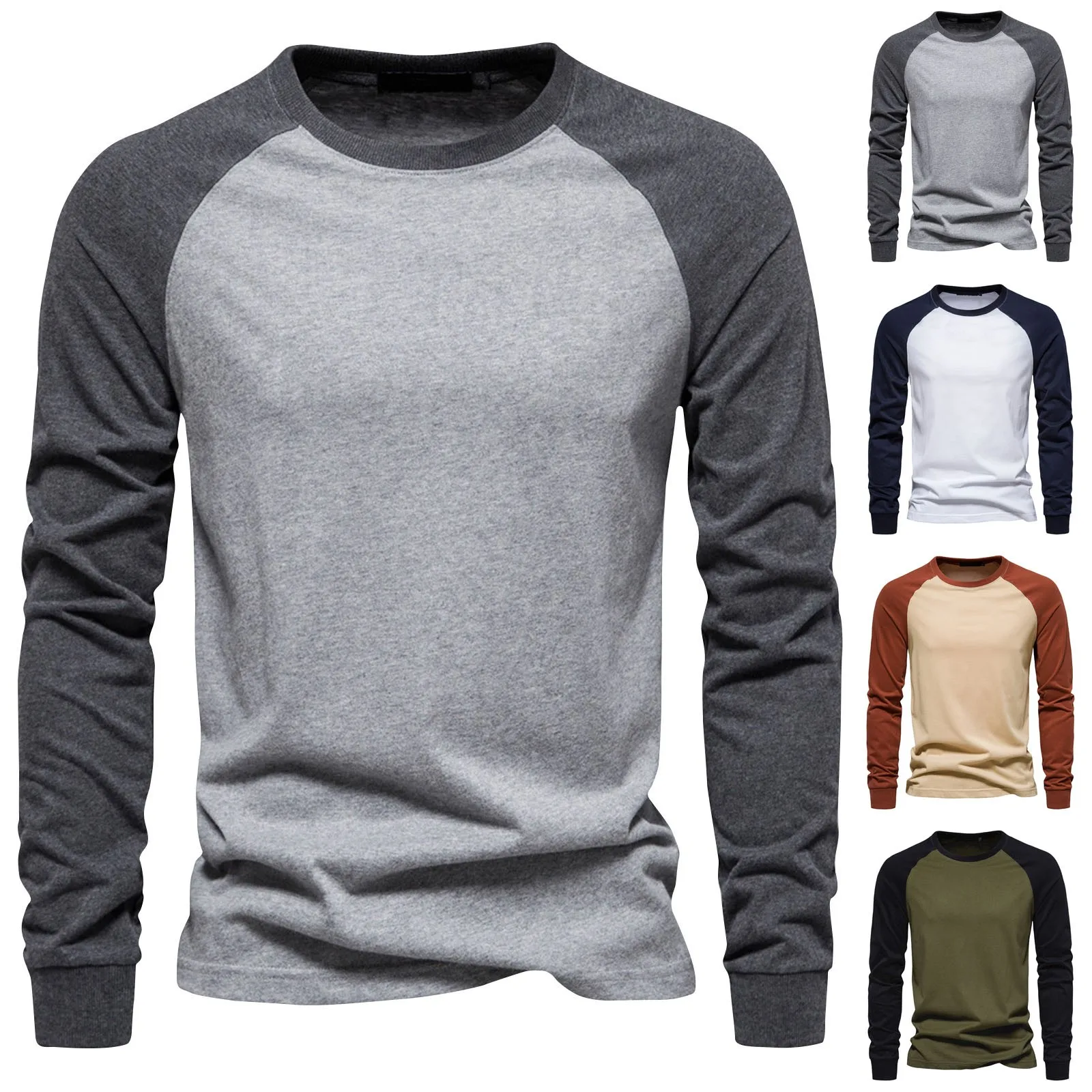 【2plan】Make color matching layered long sleeve t-shirt Men's Round Neck T-shirts Raglan Sleeve Color Matching Long