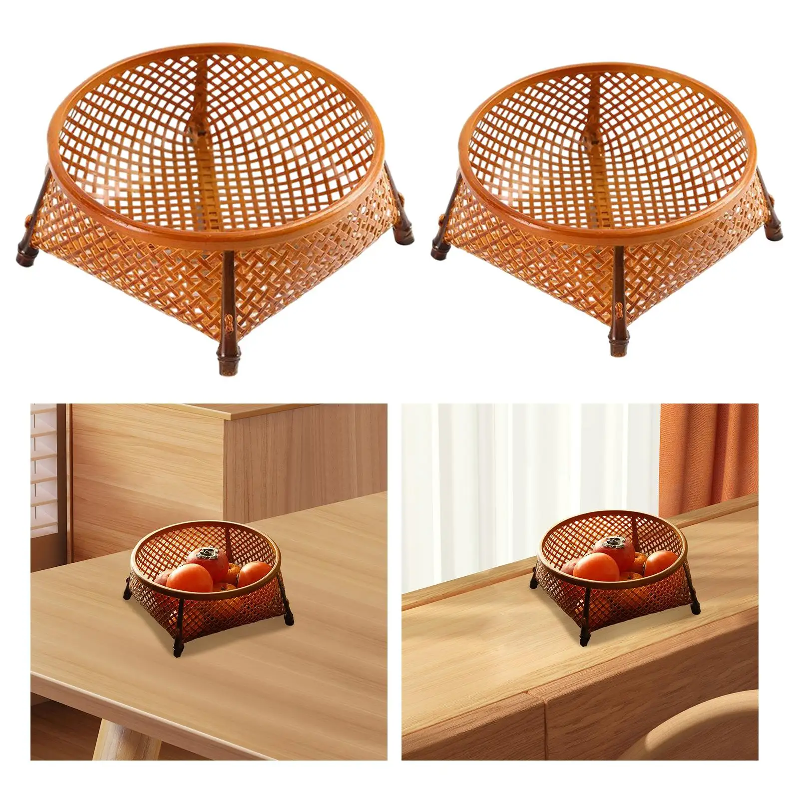 Rattan Basket Wicker Basket Storage Basket Decorative Serving Tray Woven Bowl for Food Bread, Vegetables Fruits Coffee Table