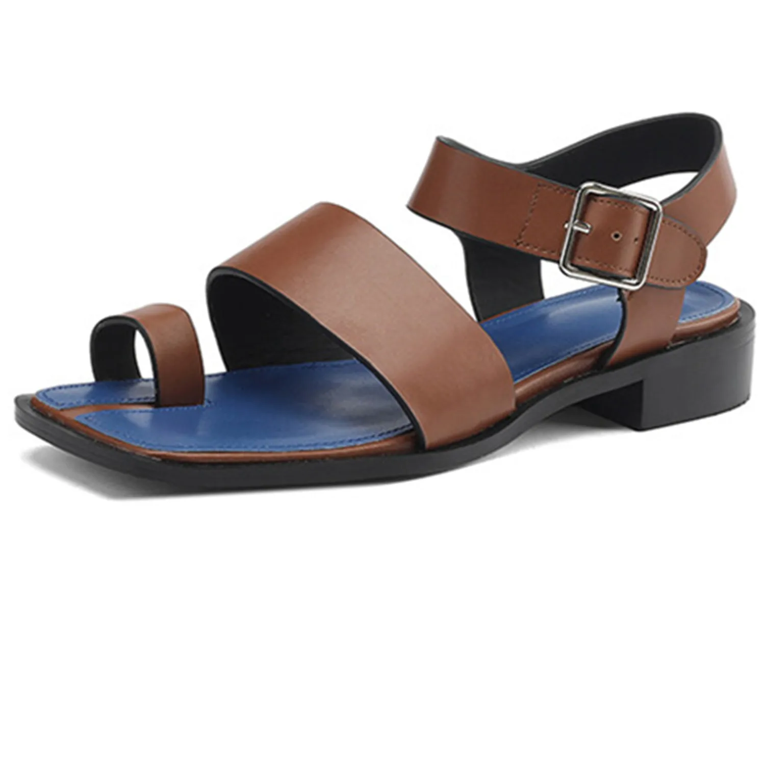 

【ENMAYER】Brand Design Newest Women Sandals 2023 Summer Retro Rome Style Genuine Leather Low Heels Casual Working Shoes Woman