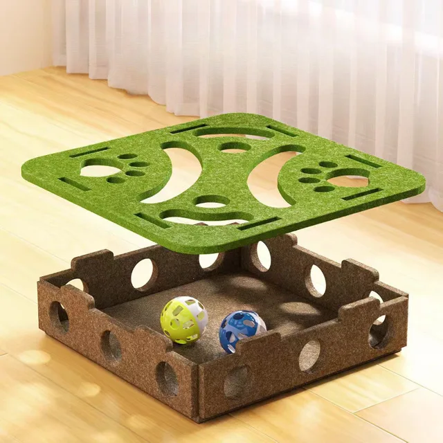 Cat Puzzle Maze Toy Felt Box with Bell Ball Interactive Combination Set Kitten Playing Toys Funny Mental Stimulation for Cats