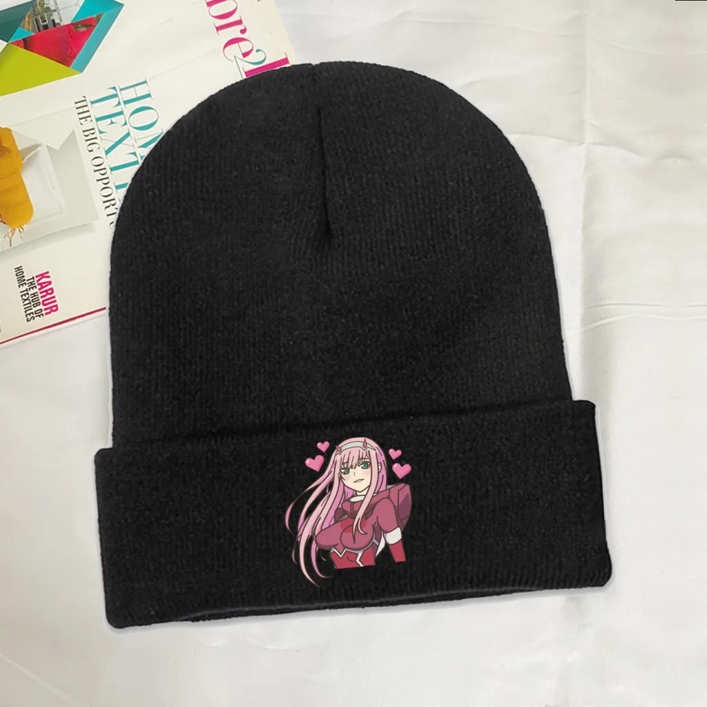 

Darling In The Franxx Skullies Beanies Caps Zero Two Hearts Knitted Winter Warm Bonnet Hats Unisex Ski Cap