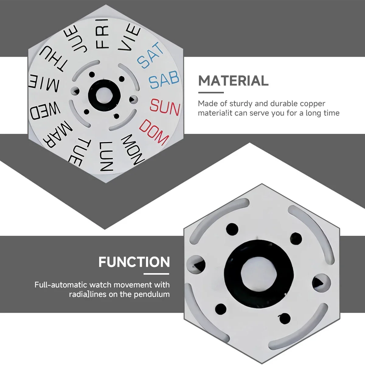 Black/White Date Week Wheel Arabic Dial for Automatic Movement (Crown at 3.0 or 3.8 o'clock)