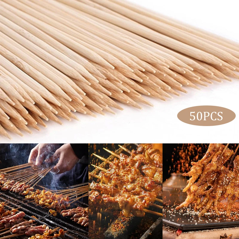 

40 см, 50x, Бамбуковая искусственная еда, инструмент для мяса из бамбука, для барбекю, одноразовые длинные палочки, для кейтеринга, гриля, кемпинга