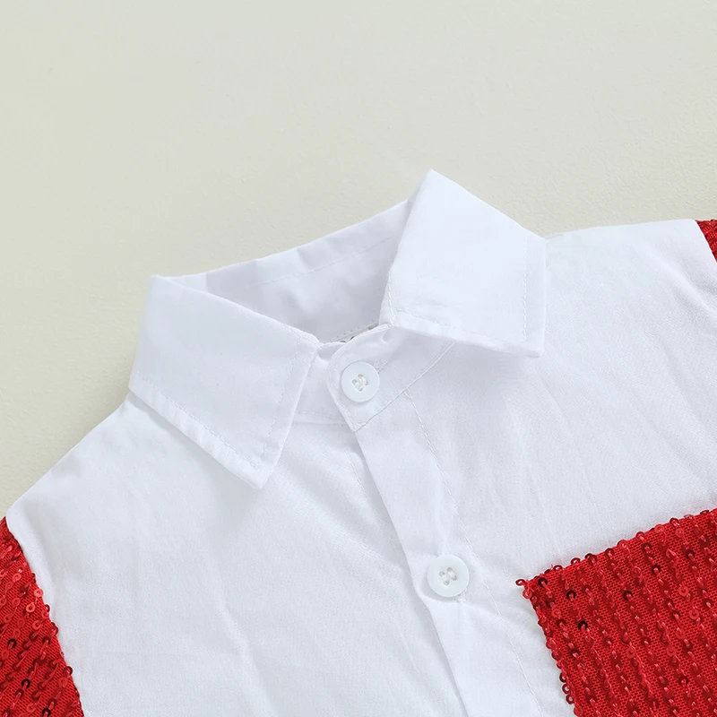 

Детское платье-рубашка с блестками и отложным воротником, с коротким рукавом