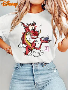 Disney Mulan Red Edition Mushu Dragon Pattern Print for Women and Men, Pure Cotton Round Neck Loose Short-sleeved Casual 1