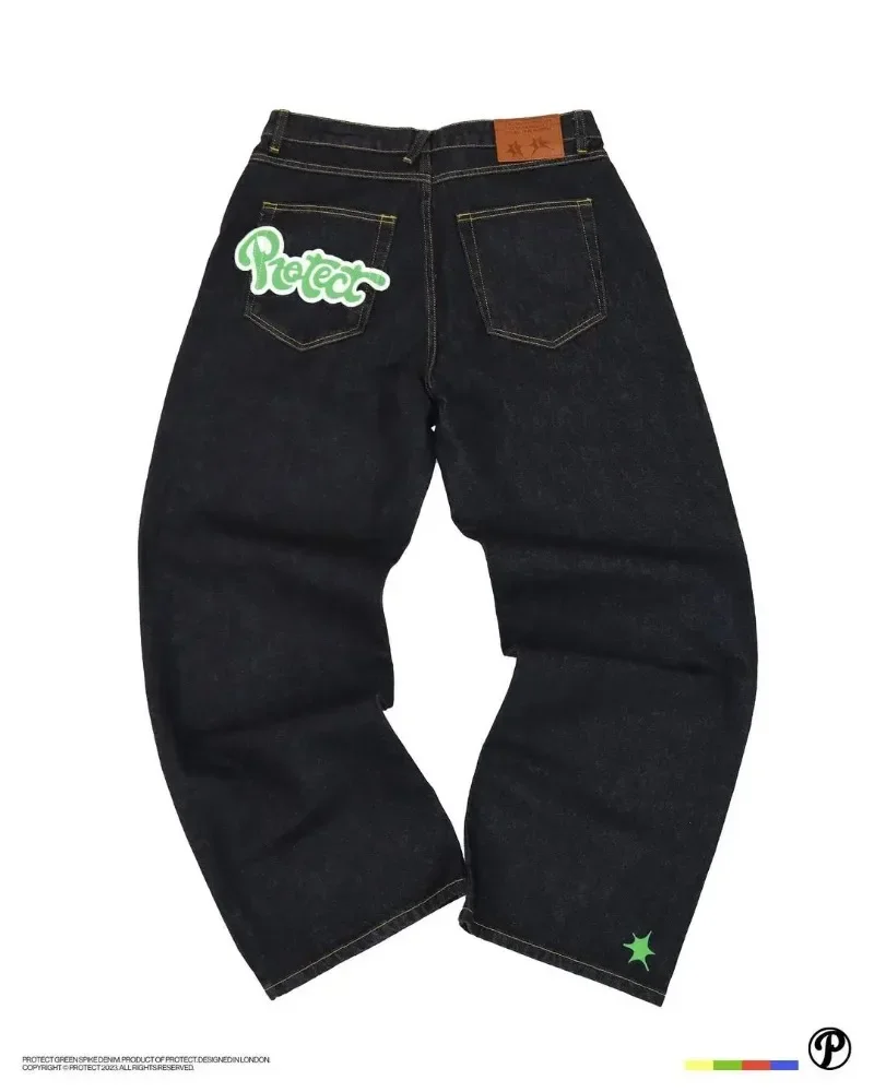 

New Streetwear Y2K Jeans Womens Harajuku Hip Hop Gothic Graphic Print Baggy Jeans Mom Denim Pants High Waist Wide Leg Trousers