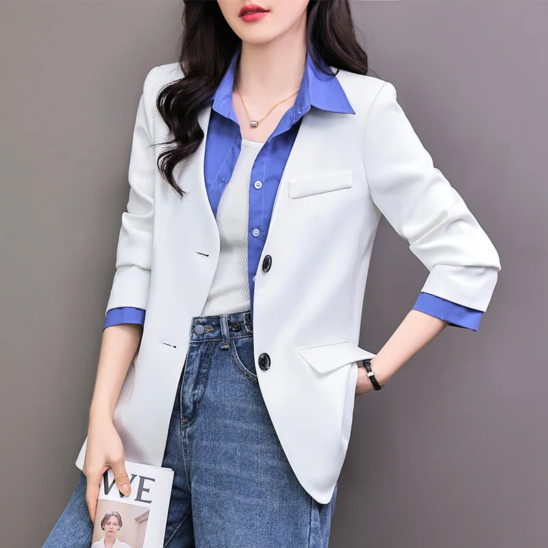Fashion Design Fake Two Pieces Comfortable Lady Blazer Korean Version Female Blazer 2024 New Spring Jacket Tops Casaco Feminino