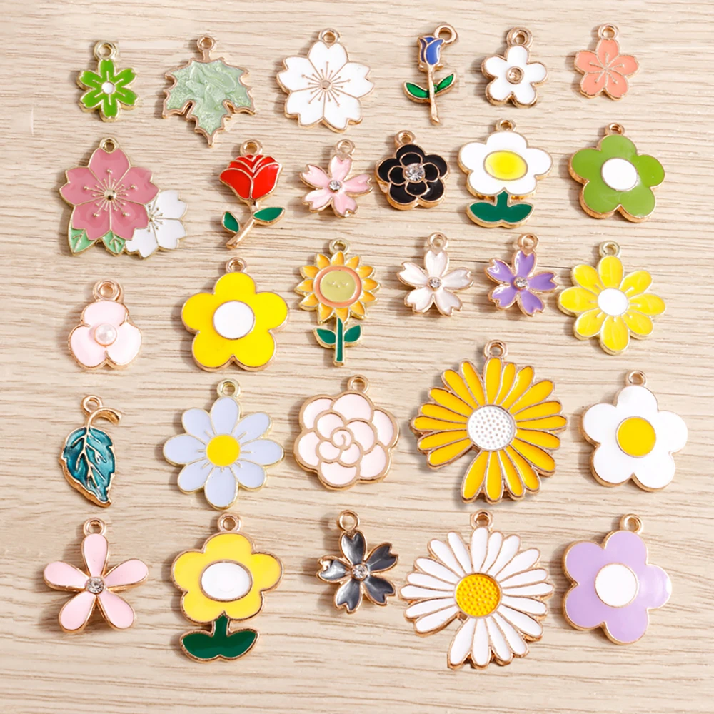 Tusember 10Pcs 무작위 믹스 귀여운 참 에나멜 다채로운 꽃 크림 펜던트 귀걸이 팔찌 목걸이 DIY 쥬얼리