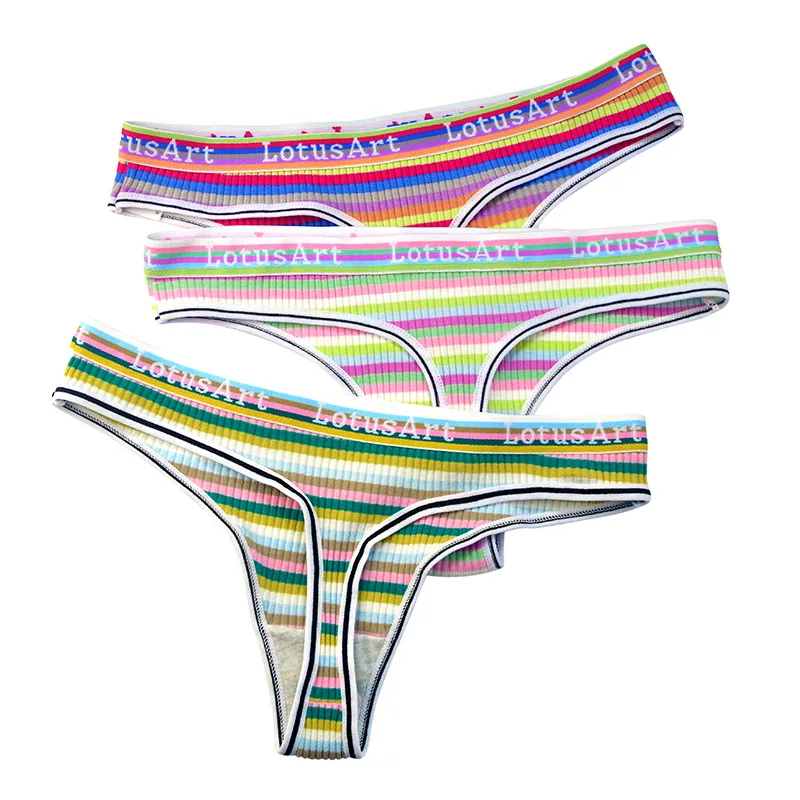 1pcs Cotton Women's Thongs Panties Sports Breathable Low Waist Underwear Lingerie Sexy Bikini Female Colorful Striped G-String women panties,female underwear,cotton panties,womens underwear