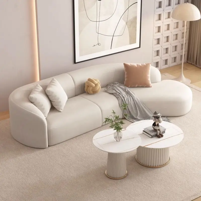

Cat Scratch Leather Living Room Sofa Curved Design Cream Style Light Luxury Sofa Clothing Store Hotel Living Room Furniture