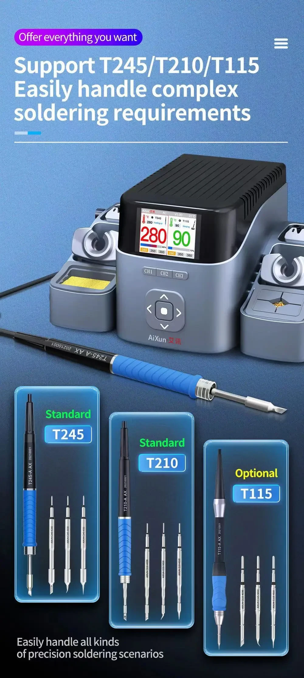 AIXUN T420D orT420host intelligent welding station 2025 new upgrade version,rapid heating for T245 T210 T115 handle welding head 5